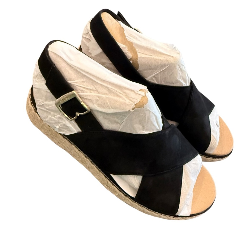 Dr. Scholl's Ember Espadrille Wedge Sandal Size 9M Black Tan Resort Vacation NEW